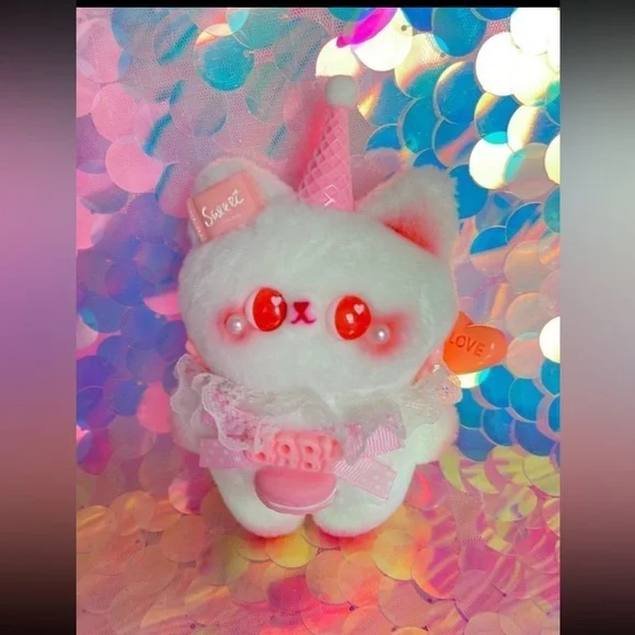 Strawberry Pink Sugar Cone Bunny Cat & Teddy Bear Plush Set